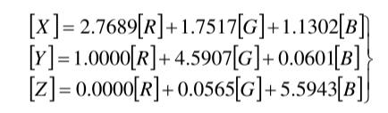X、Y、Z與R、G、B系統(tǒng)的關(guān)系
