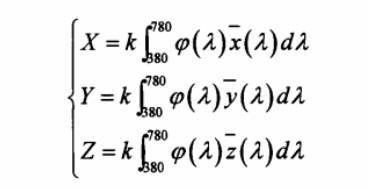 CIE三刺激值X、Y、Z表達(dá)式